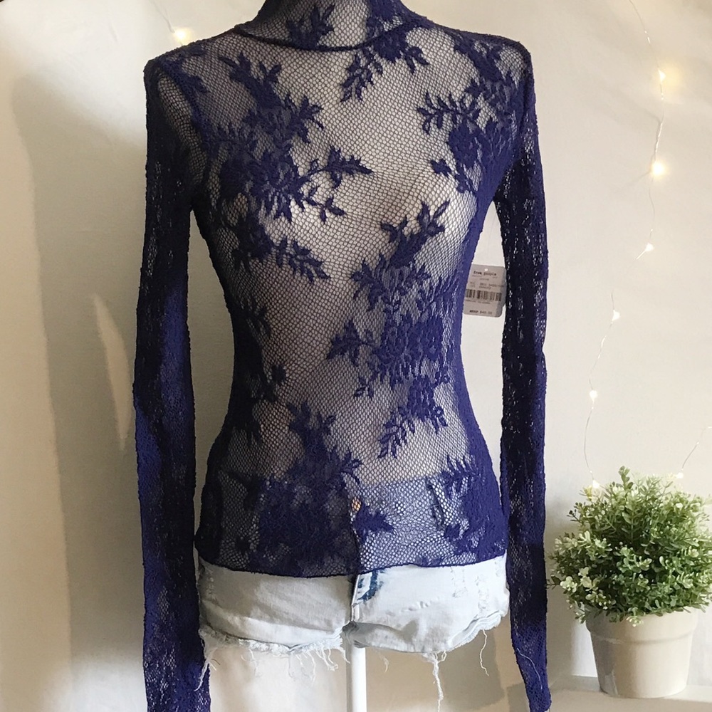 Free People Stretch Turtleneck Lace Top